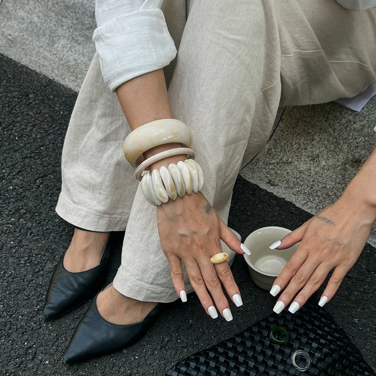 Retro Irregular Resin Bangle Bracelet Set - ArtGalleryZen