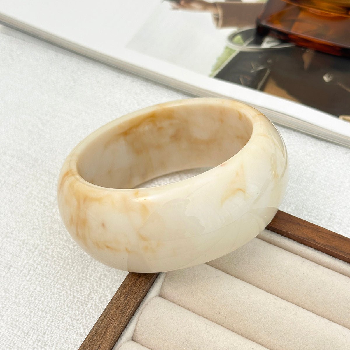 Retro Irregular Resin Bangle Bracelet Set - ArtGalleryZen