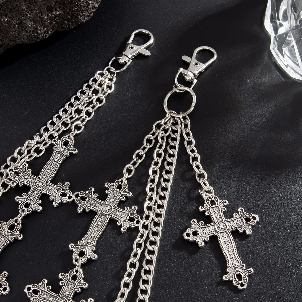 Retro Layered Carved Cross Pendant Trouser Chain - ArtGalleryZen