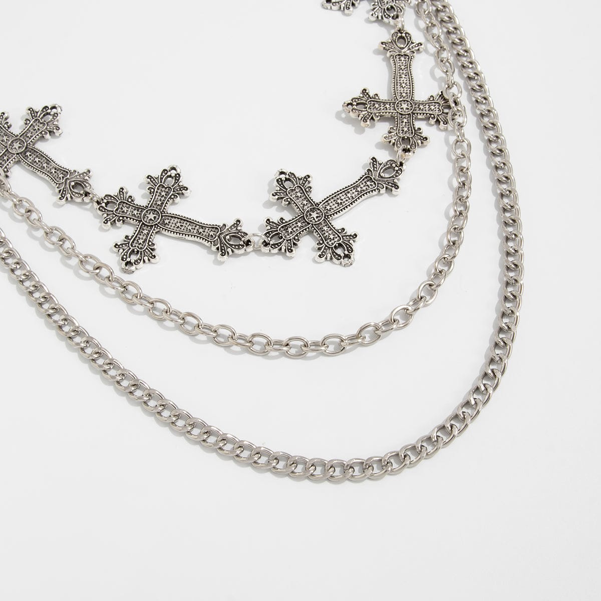 Retro Layered Carved Cross Pendant Trouser Chain - ArtGalleryZen