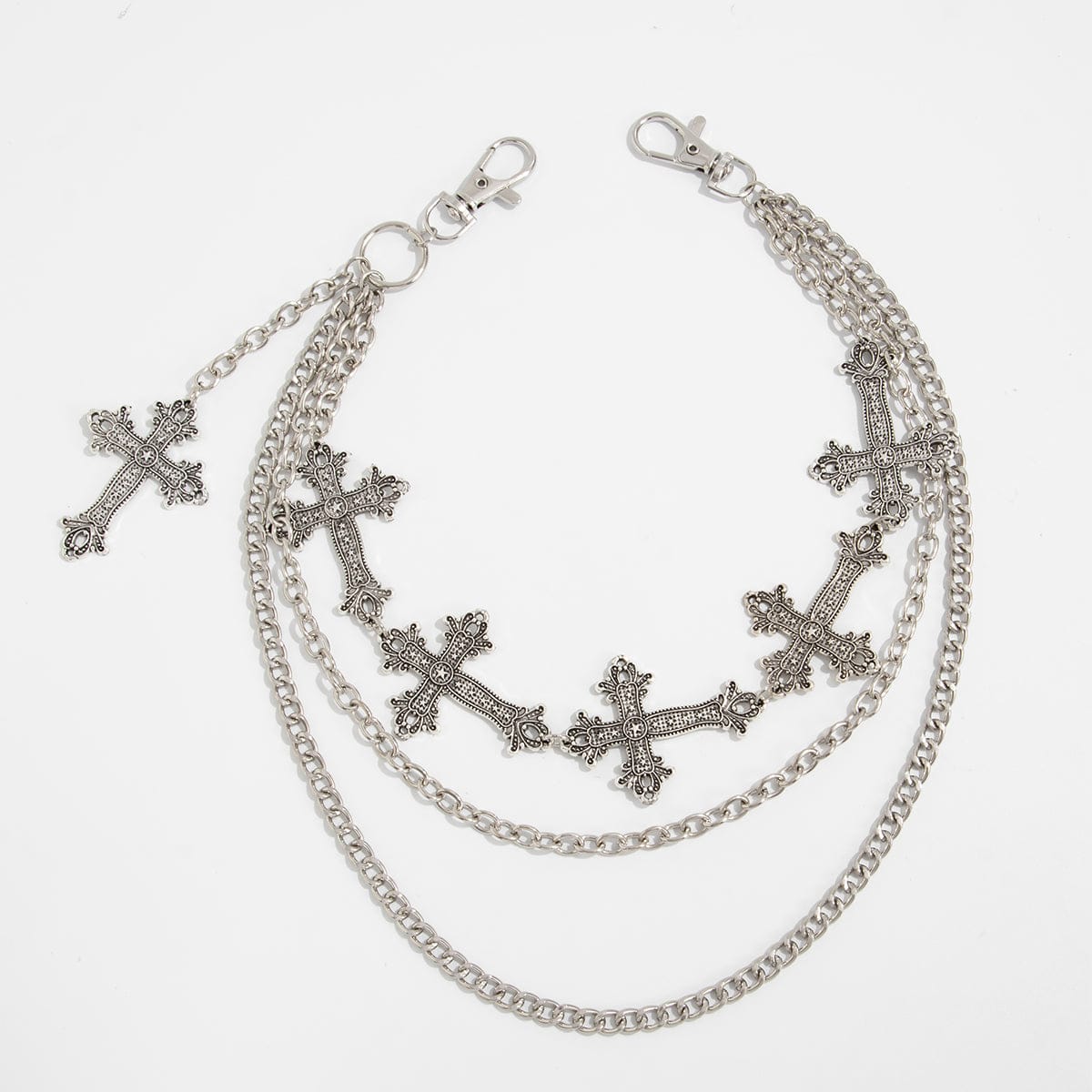Retro Layered Carved Cross Pendant Trouser Chain - ArtGalleryZen