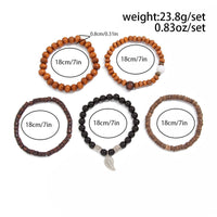 Thumbnail for Retro Layered Feather Charm Coconut Shell Wood Beaded Chain Bracelet Set - ArtGalleryZen
