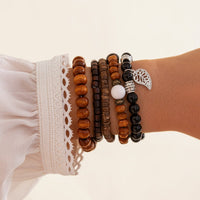 Thumbnail for Retro Layered Feather Charm Coconut Shell Wood Beaded Chain Bracelet Set