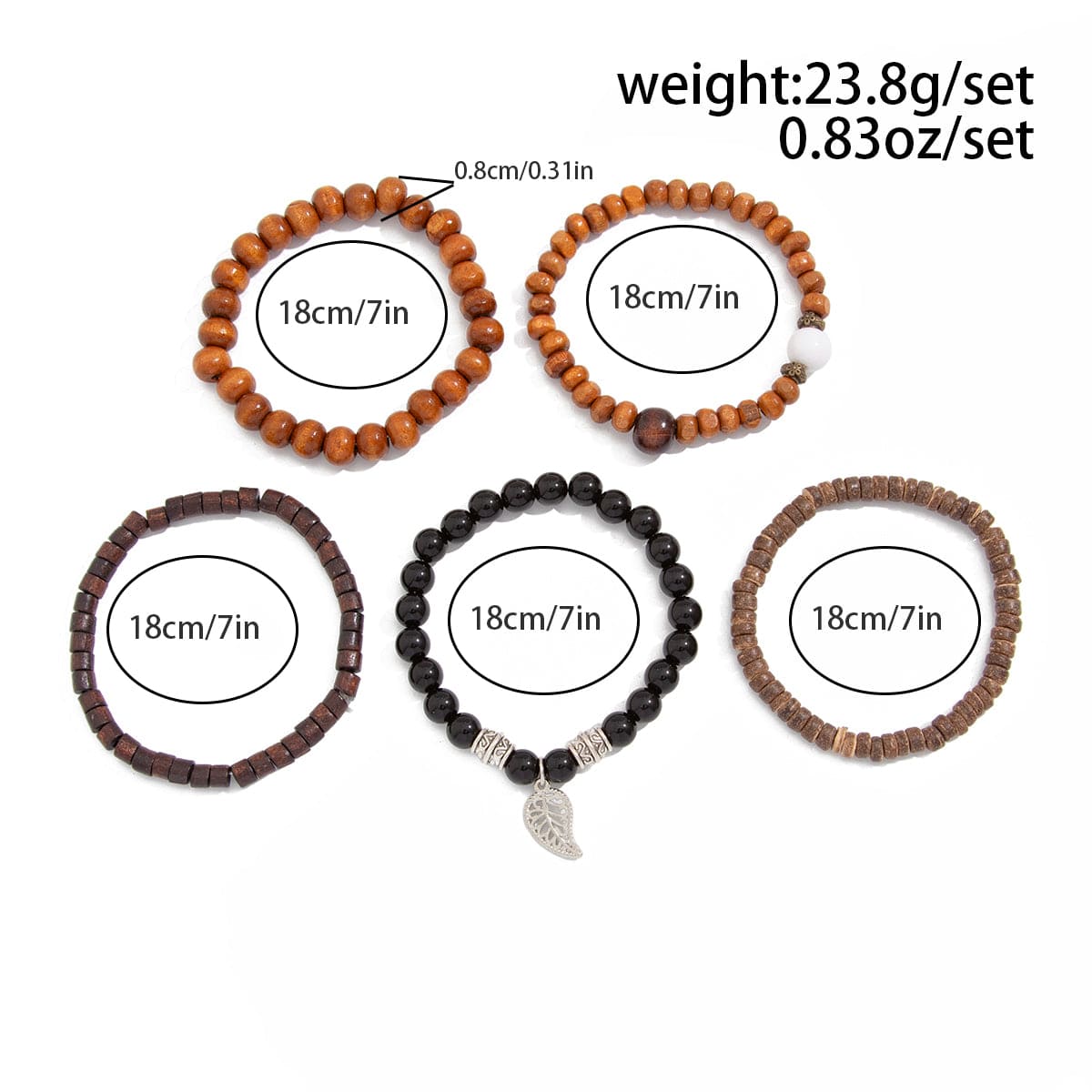 Retro Layered Feather Charm Coconut Shell Wood Beaded Chain Bracelet Set