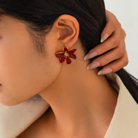 Thumbnail for Retro Red Enamel Flower Stud Earrings