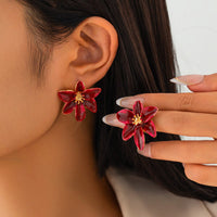 Thumbnail for Retro Red Enamel Flower Stud Earrings
