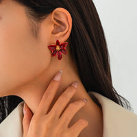 Thumbnail for Retro Red Enamel Flower Stud Earrings