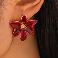 Thumbnail for Retro Red Enamel Flower Stud Earrings