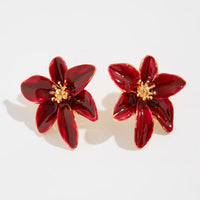 Thumbnail for Retro Red Enamel Flower Stud Earrings
