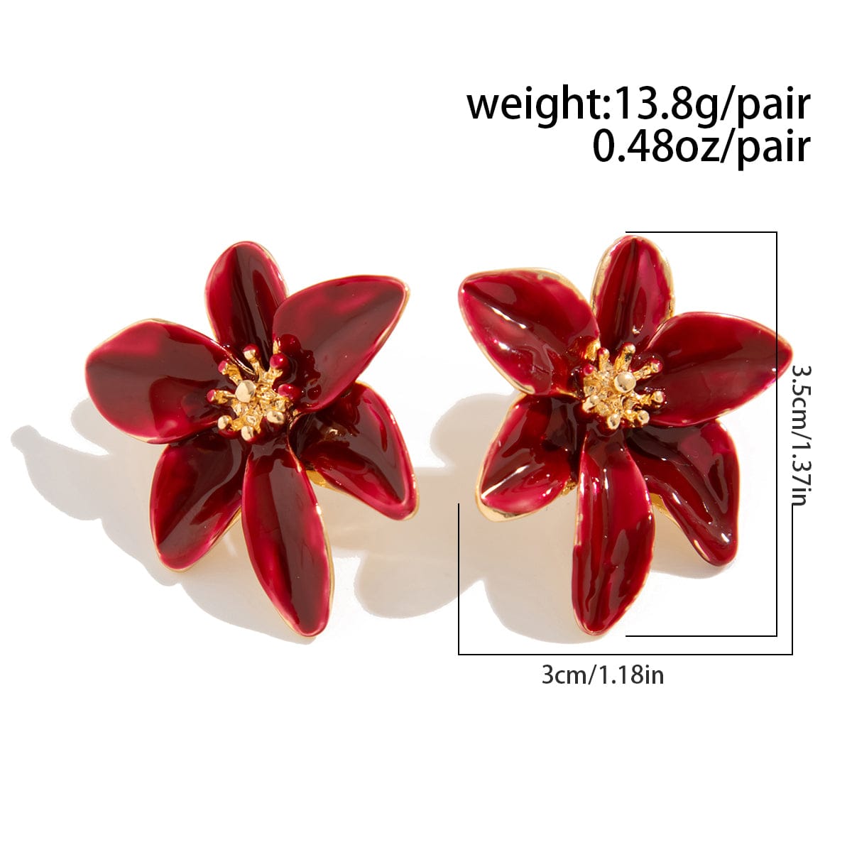 Retro Red Enamel Flower Stud Earrings