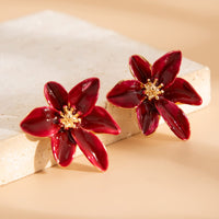 Thumbnail for Retro Red Enamel Flower Stud Earrings