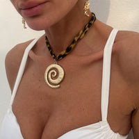 Thumbnail for Retro Spiral Pendant Leopard Choker Necklace
