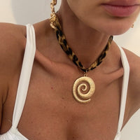 Thumbnail for Retro Spiral Pendant Leopard Choker Necklace