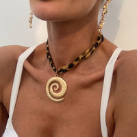 Thumbnail for Retro Spiral Pendant Leopard Choker Necklace