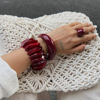 Thumbnail for Retro Wine Red Irregular Bangle Bracelet Ring Set - ArtGalleryZen