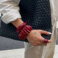 Thumbnail for Retro Wine Red Irregular Bangle Bracelet Ring Set - ArtGalleryZen