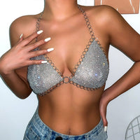 Thumbnail for Crystal Body Chain Bra with Rhinestone Inlay ? 18k Gold Silver Plated - ArtGalleryZen