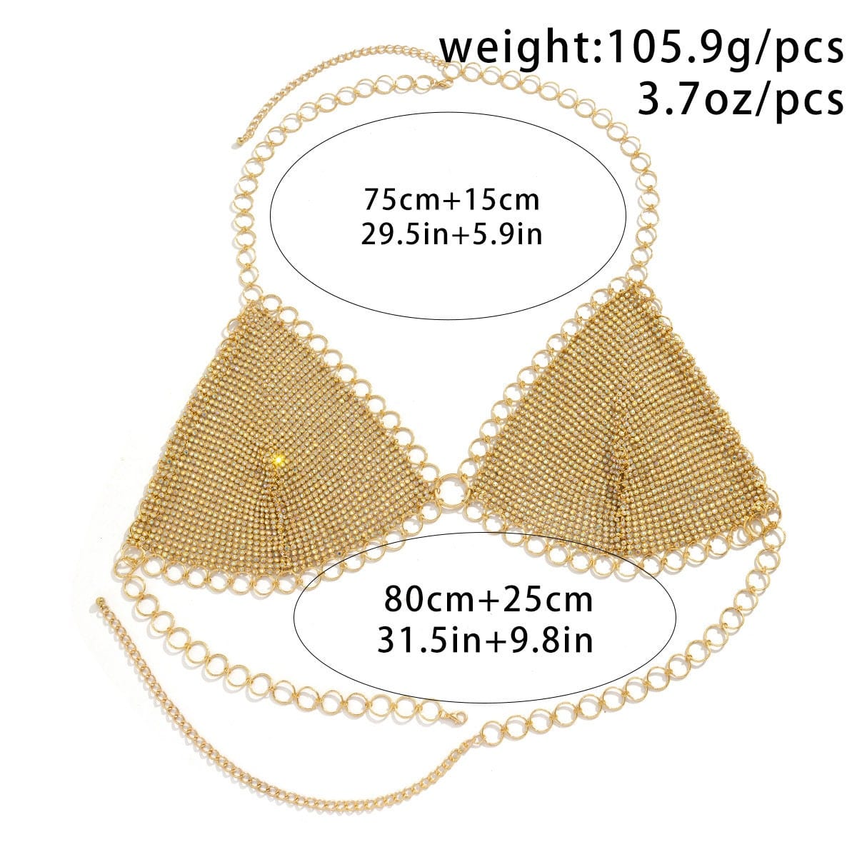 Crystal Body Chain Bra with Rhinestone Inlay ? 18k Gold Silver Plated - ArtGalleryZen