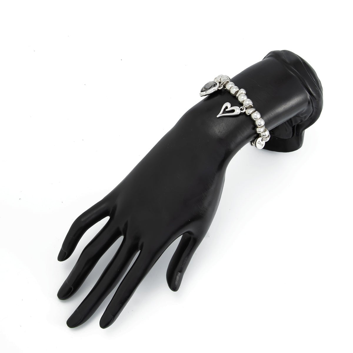 Rhinestone Love Heart Pendant Beaded Chain Bracelet Gift - ArtGalleryZen