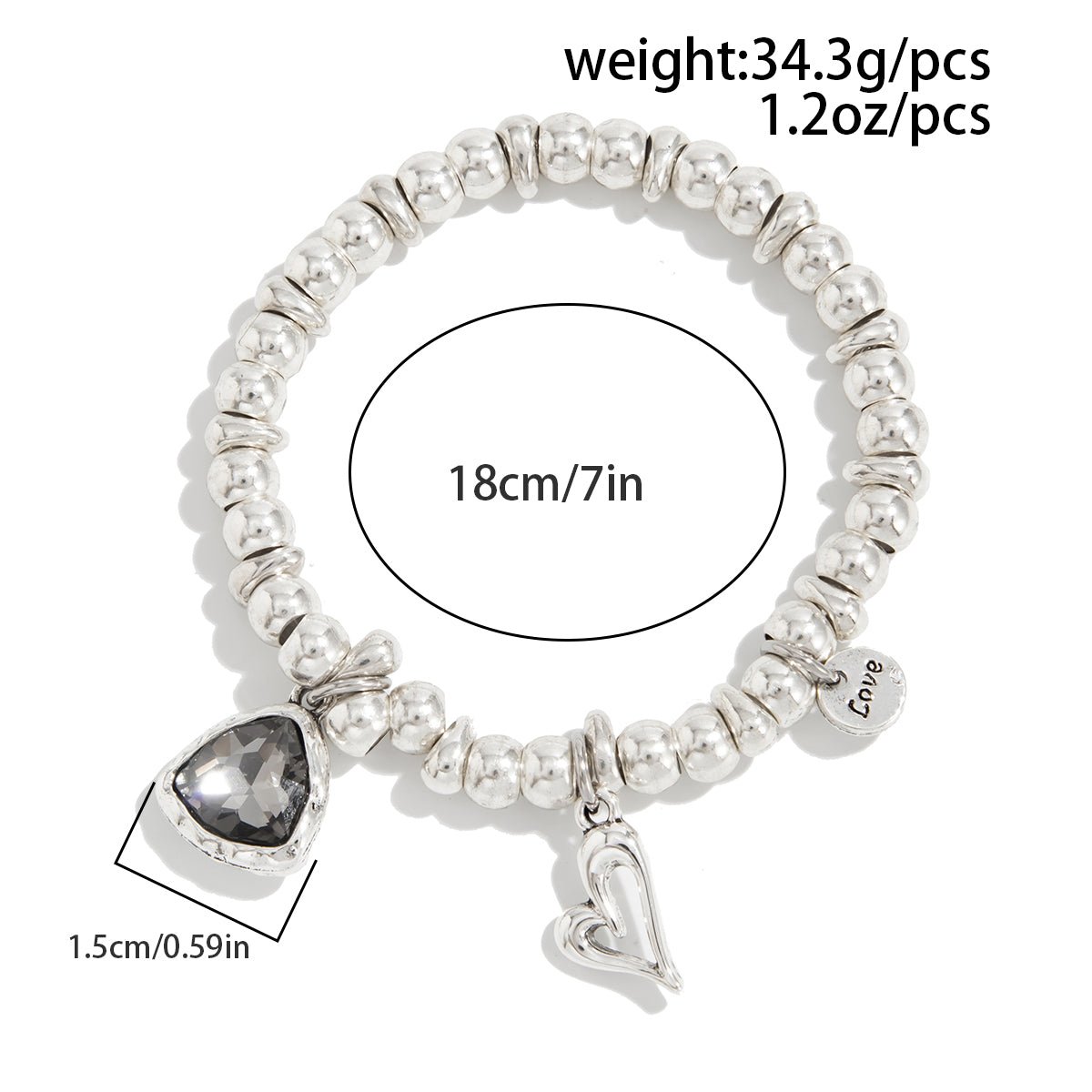 Rhinestone Love Heart Pendant Beaded Chain Bracelet Gift - ArtGalleryZen