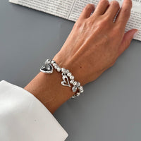 Thumbnail for Rhinestone Love Heart Pendant Beaded Chain Bracelet Gift - ArtGalleryZen