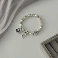 Thumbnail for Rhinestone Love Heart Pendant Beaded Chain Bracelet Gift - ArtGalleryZen