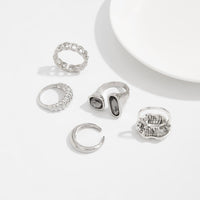 Thumbnail for Rhinestone Ring Set 5pcs - Lip Hollow Twisted Statement Rings - ArtGalleryZen
