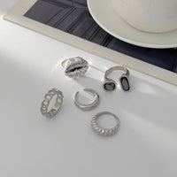 Thumbnail for Rhinestone Ring Set 5pcs - Lip Hollow Twisted Statement Rings - ArtGalleryZen