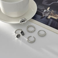 Thumbnail for Rhinestone Ring Set 5pcs - Lip Hollow Twisted Statement Rings - ArtGalleryZen