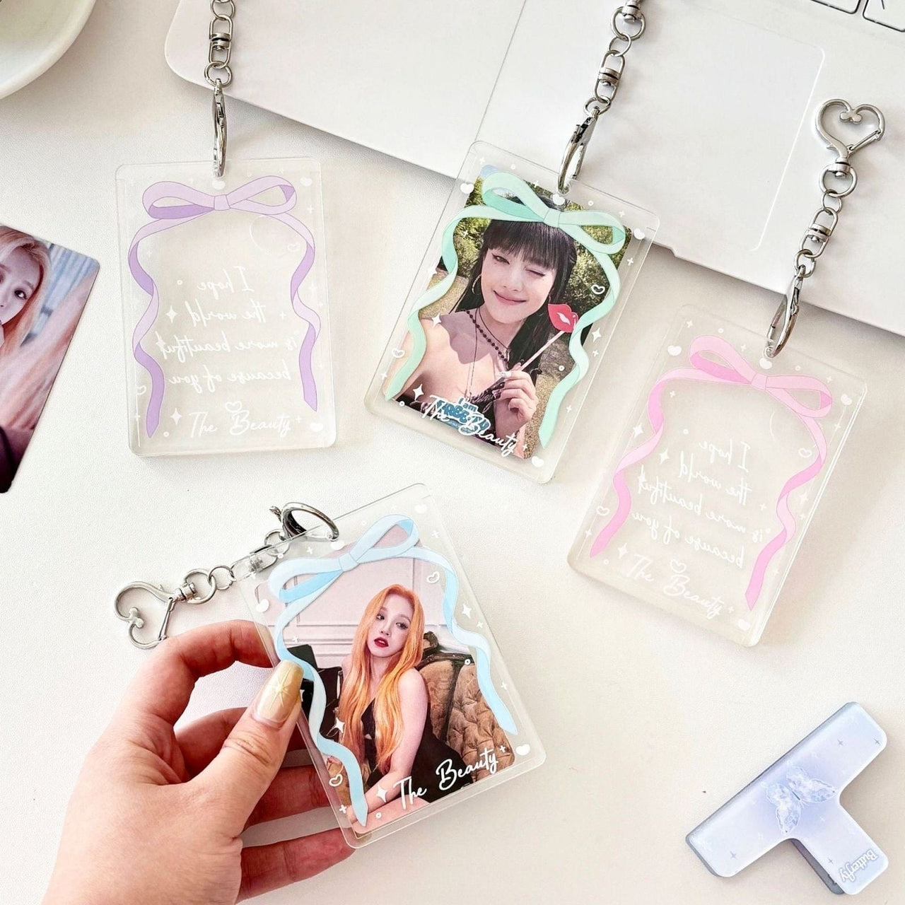 Ribbon Bowknot Kpop Keychain Acrylic Photocard Holder - ArtGalleryZen