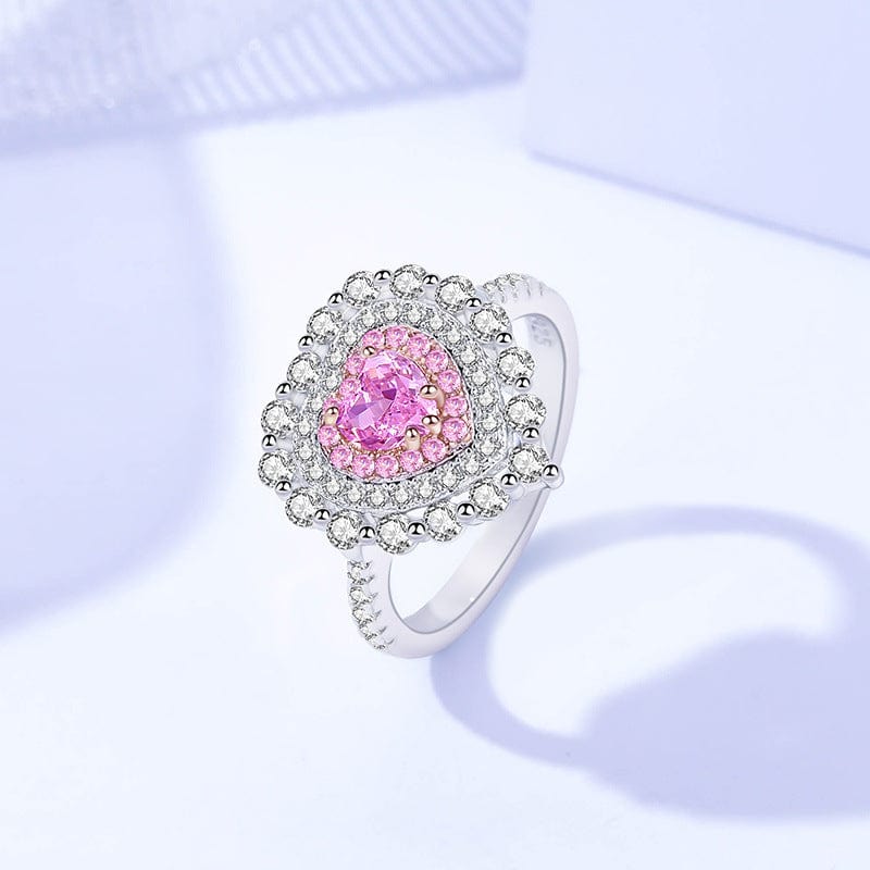 S925 Sterling Silver Diamond Heart Ring - ArtGalleryZen