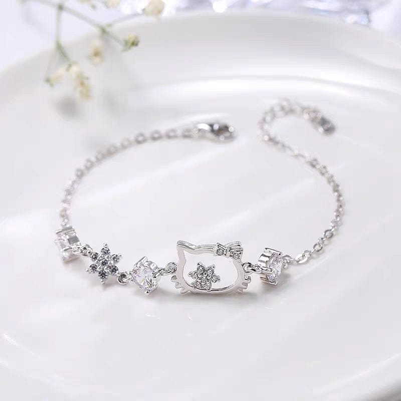 Hello Kitty 925 Sterling Silver Bracelet Lover CZ Charm w/ Gift Box Set  Minimalist Inspired by You.