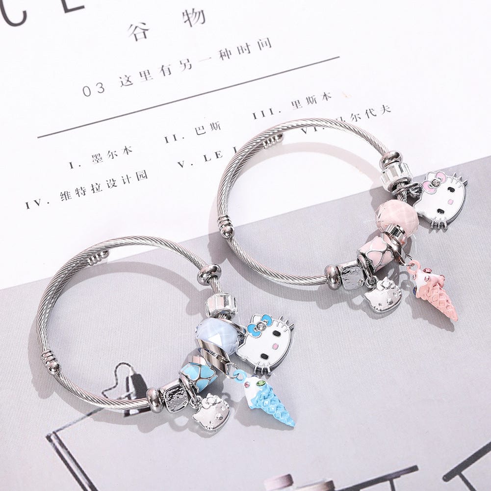 Sanrio CZ Inlaid Stainless Steel Hello Kitty Bangle Bracelet - ArtGalleryZen