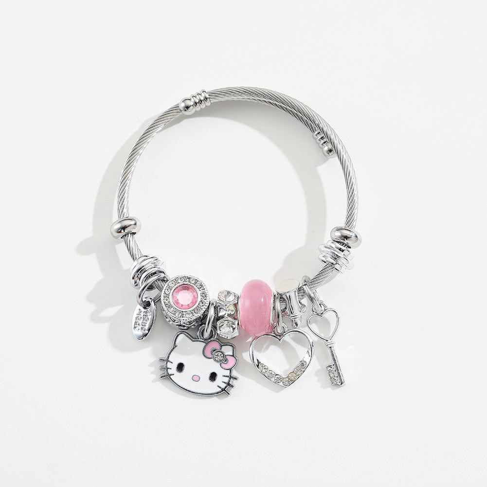 Sanrio CZ Inlaid Stainless Steel Hello Kitty Bangle Bracelet - ArtGalleryZen