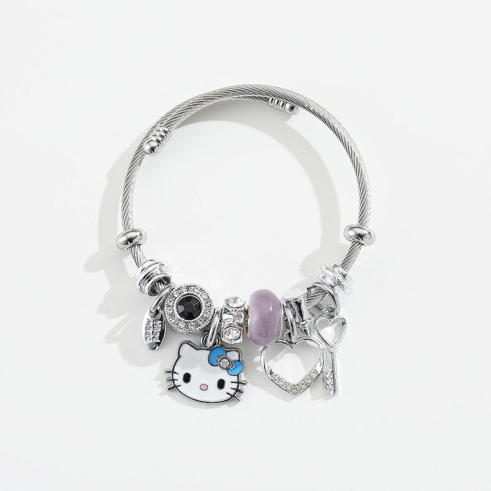 Sanrio CZ Inlaid Stainless Steel Hello Kitty Bangle Bracelet - ArtGalleryZen
