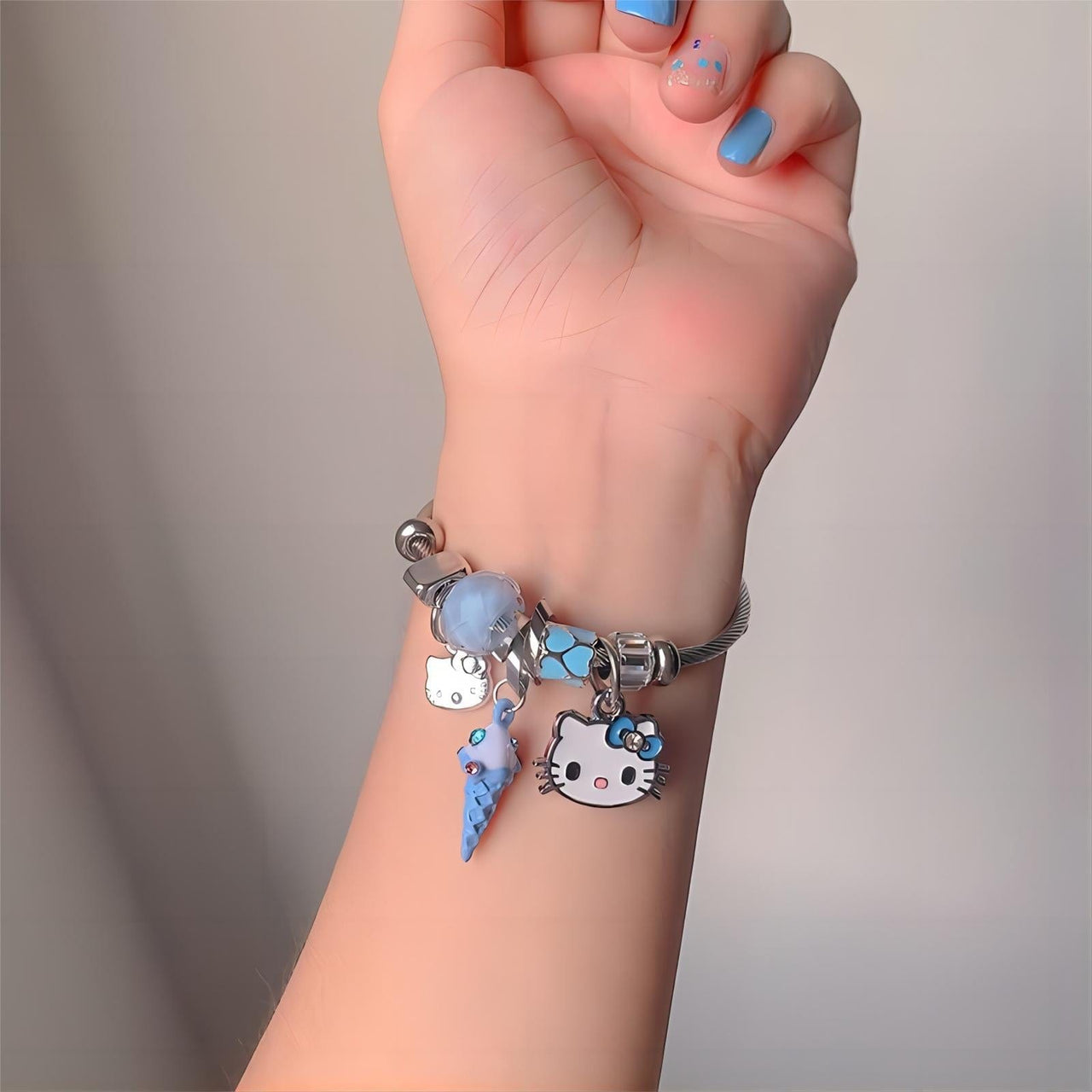 Sanrio CZ Inlaid Stainless Steel Hello Kitty Bangle Bracelet - ArtGalleryZen