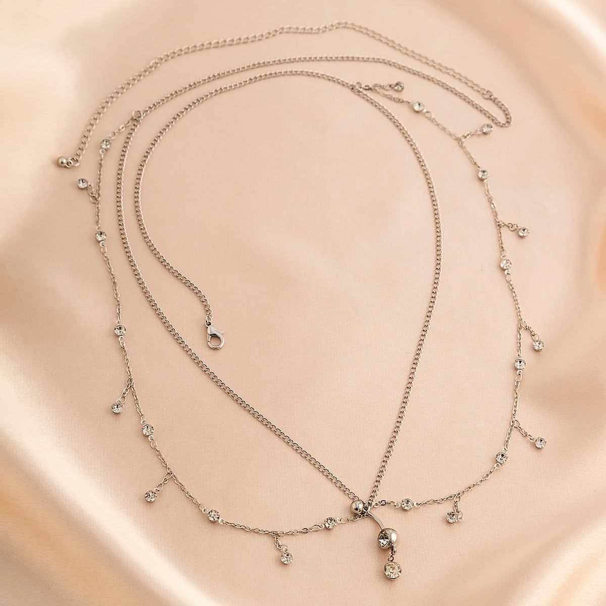 Shining Layered CZ Inlaid Tassel Navel Piercing Belly Chain - ArtGalleryZen