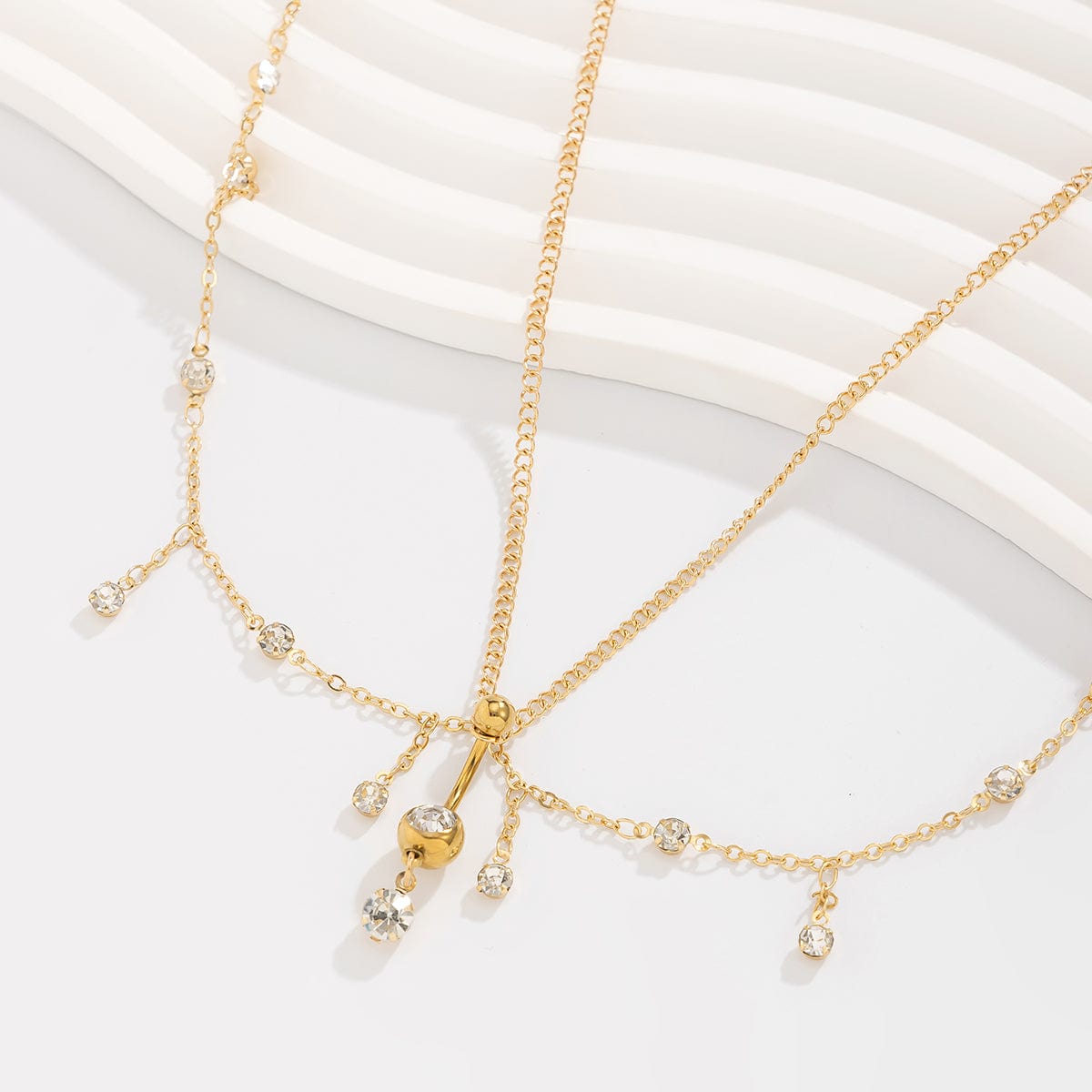 Shining Layered CZ Inlaid Tassel Navel Piercing Belly Chain - ArtGalleryZen