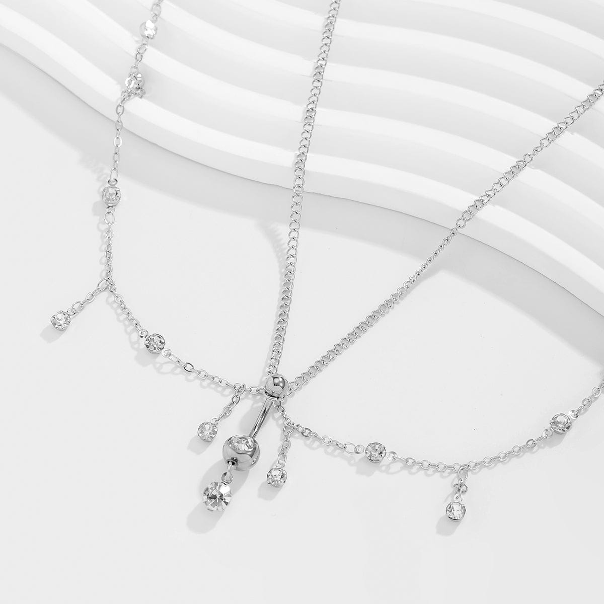 Shining Layered CZ Inlaid Tassel Navel Piercing Belly Chain - ArtGalleryZen