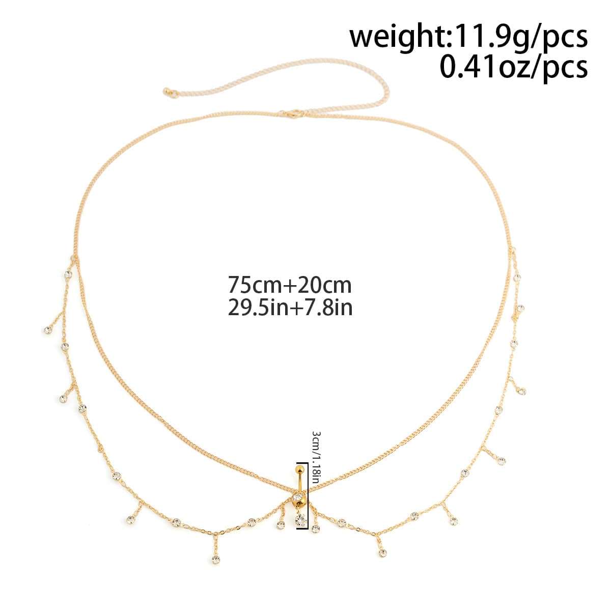 Shining Layered CZ Inlaid Tassel Navel Piercing Belly Chain