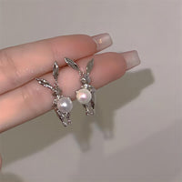 Thumbnail for Silver Moon Light Rabbit Pearl Earrings - ArtGalleryZen