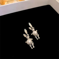 Thumbnail for Silver Moon Light Rabbit Pearl Earrings - ArtGalleryZen