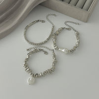 Thumbnail for Silver Tone Pearl Bracelet Set Irregular Square Beaded Charm - ArtGalleryZen