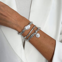 Thumbnail for Silver Tone Pearl Bracelet Set Irregular Square Beaded Charm - ArtGalleryZen