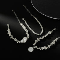 Thumbnail for Silver Tone Pearl Bracelet Set Irregular Square Beaded Charm - ArtGalleryZen