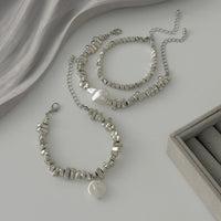 Thumbnail for Silver Tone Pearl Bracelet Set Irregular Square Beaded Charm - ArtGalleryZen