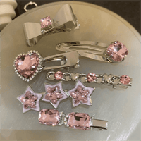 Thumbnail for Sparkling Chic Crystal Inlaid Star Heart Bowknot Hair Clips Set - ArtGalleryZen