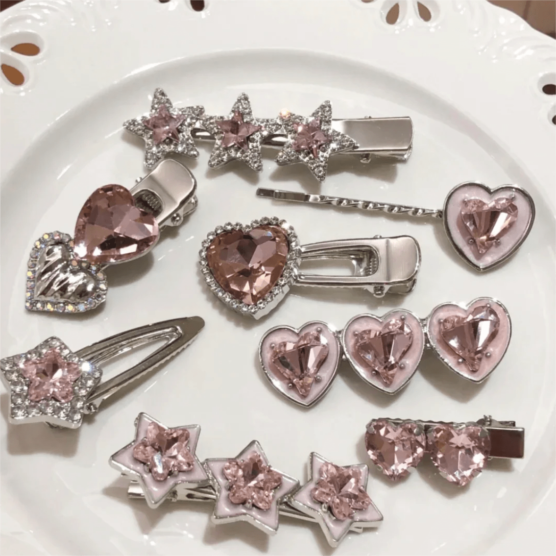 Sparkling Chic Crystal Inlaid Star Heart Bowknot Hair Clips Set - ArtGalleryZen