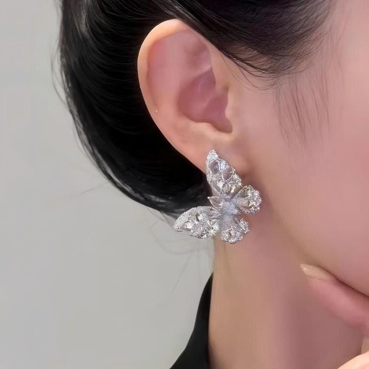 Sparkling Chunky CZ Inlaid Butterfly Stud Earrings - ArtGalleryZen
