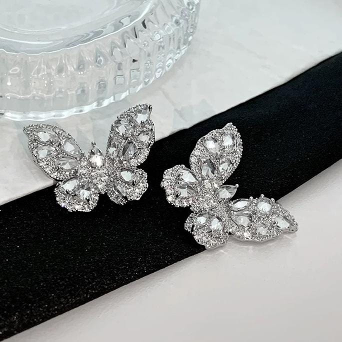 Sparkling Chunky CZ Inlaid Butterfly Stud Earrings